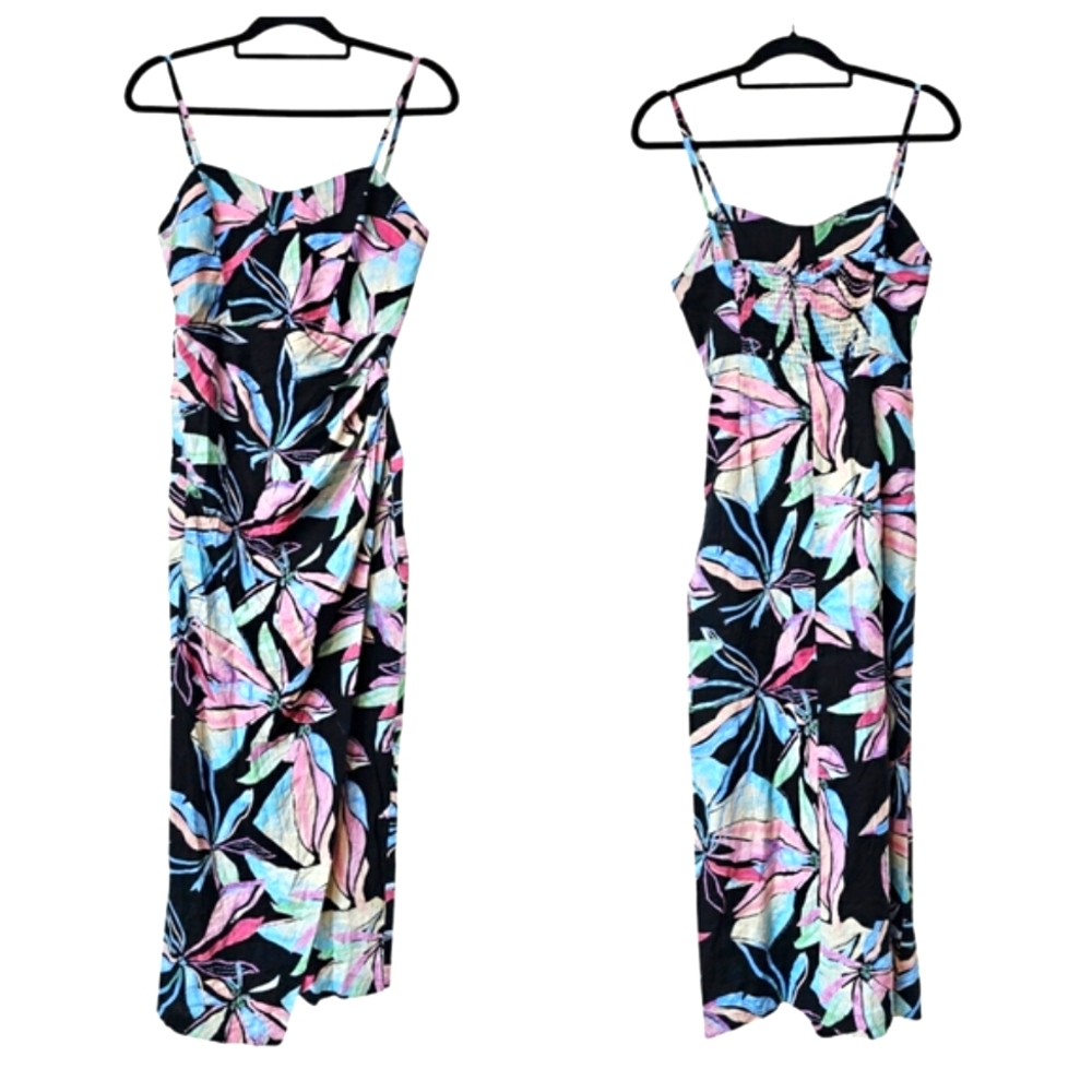 🆕️Zara Linen Floral Tropical Black & Pink Corset Faux Wrap Summer Dress - Picture 12 of 14